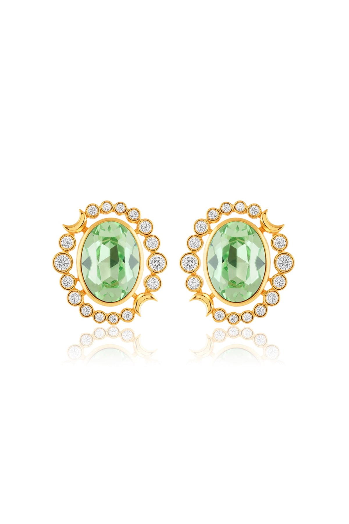 Gold Plated Green Crystal Stud Earrings
