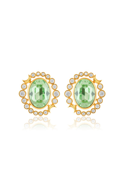 Gold Plated Green Crystal Stud Earrings