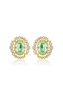 Gold Plated Green Crystal Stud Earrings