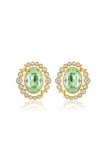 Gold Plated Green Crystal Stud Earrings