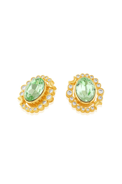 Gold Plated Green Crystal Stud Earrings