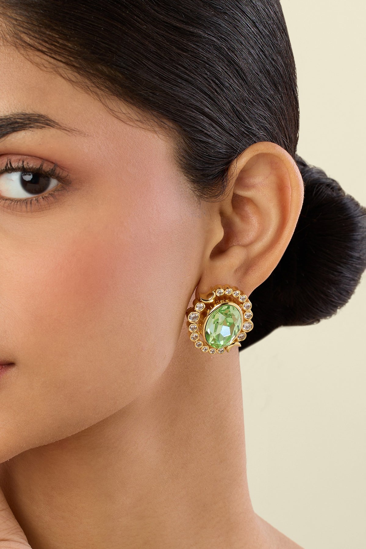 Gold Plated Green Crystal Stud Earrings