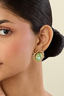 Gold Plated Green Crystal Stud Earrings