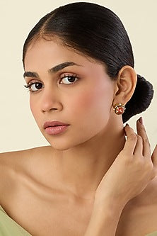 Gold Plated Red Crystal Stud Earrings