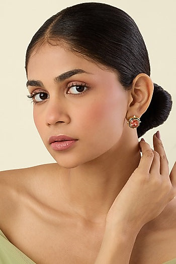 Gold Plated Red Crystal Stud Earrings
