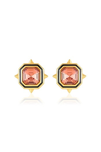 Gold Plated Red Crystal Stud Earrings