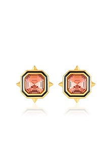 Gold Plated Red Crystal Stud Earrings