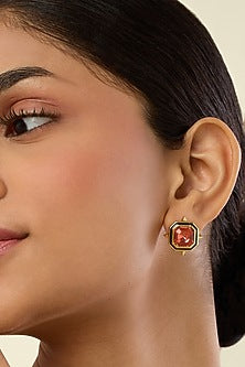 Gold Plated Red Crystal Stud Earrings