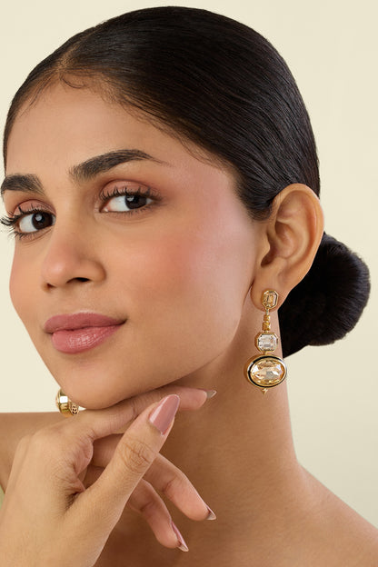 Gold Plated Yellow Crystal Dangler Earrings