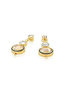 Gold Plated Yellow Crystal Dangler Earrings