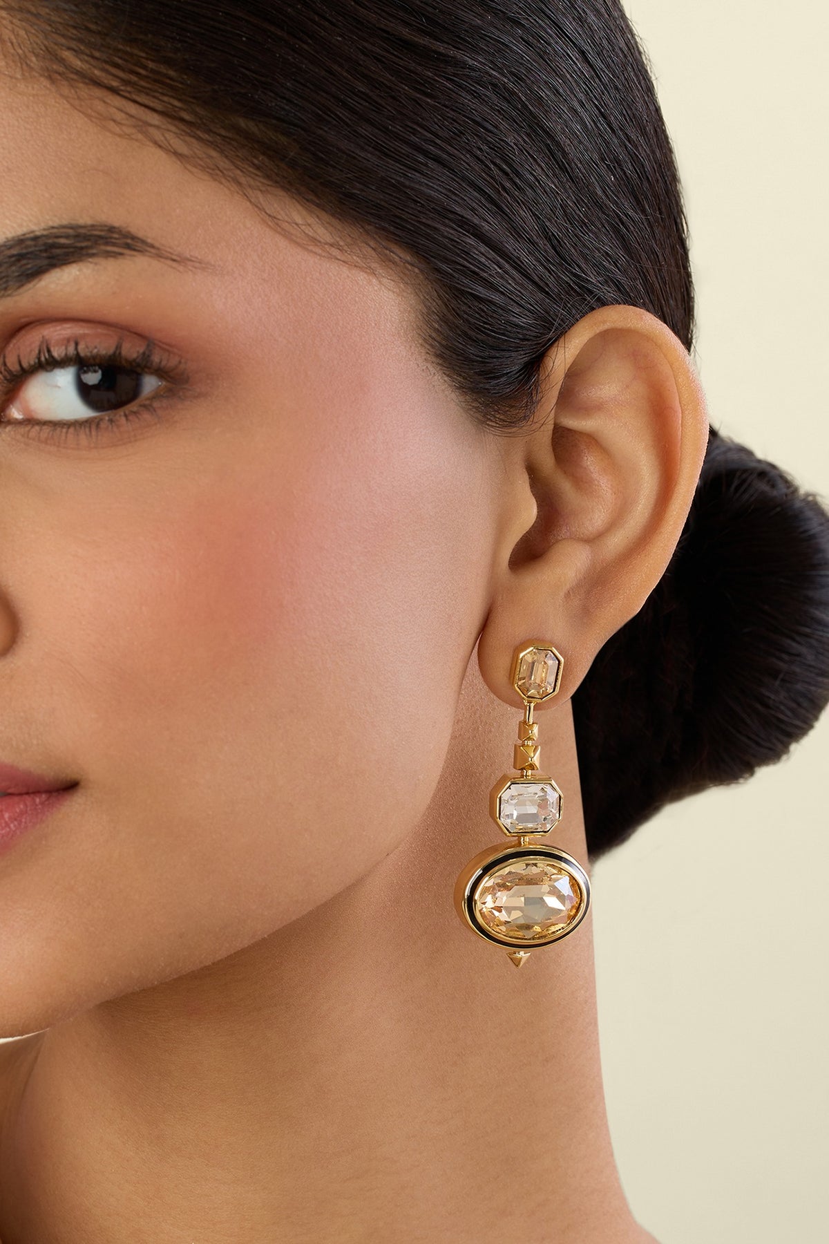 Gold Plated Yellow Crystal Dangler Earrings