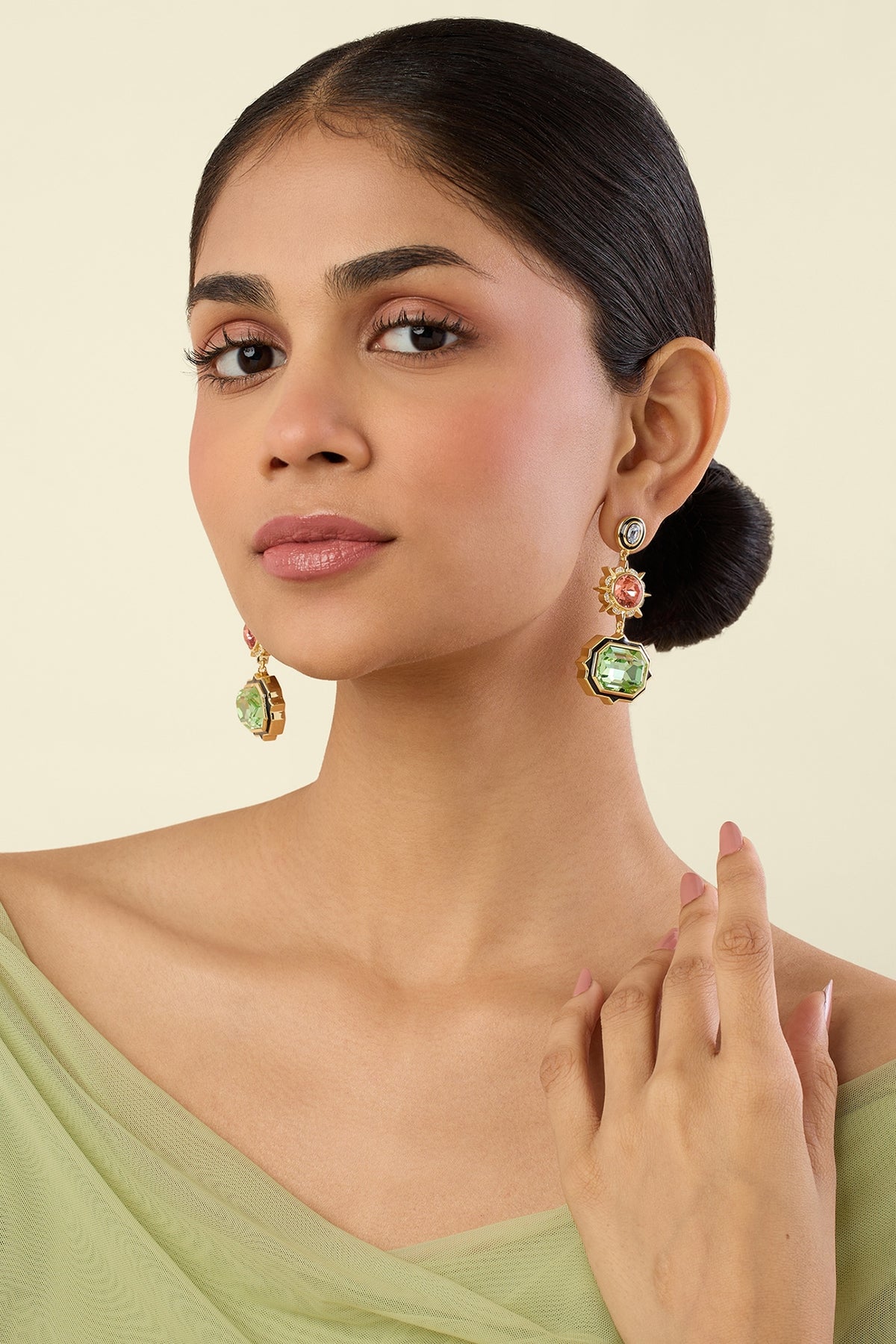 Gold Plated Multi-Colored Crystal Dangler Earrings