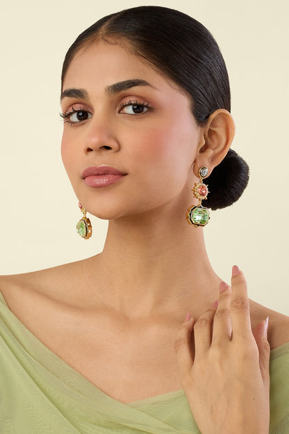 Gold Plated Multi-Colored Crystal Dangler Earrings