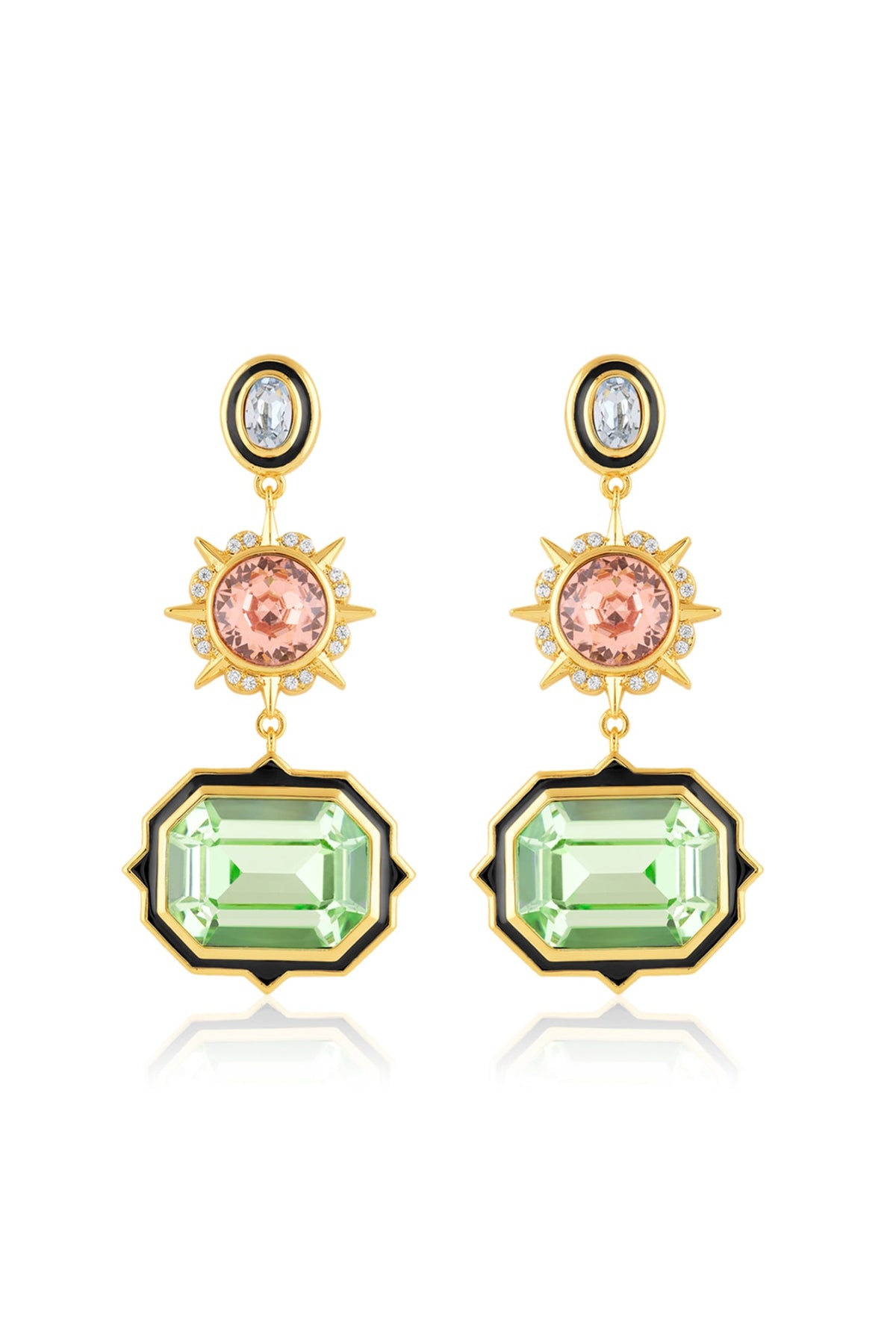Gold Plated Multi-Colored Crystal Dangler Earrings