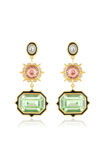 Gold Plated Multi-Colored Crystal Dangler Earrings