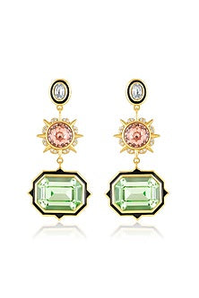 Gold Plated Multi-Colored Crystal Dangler Earrings