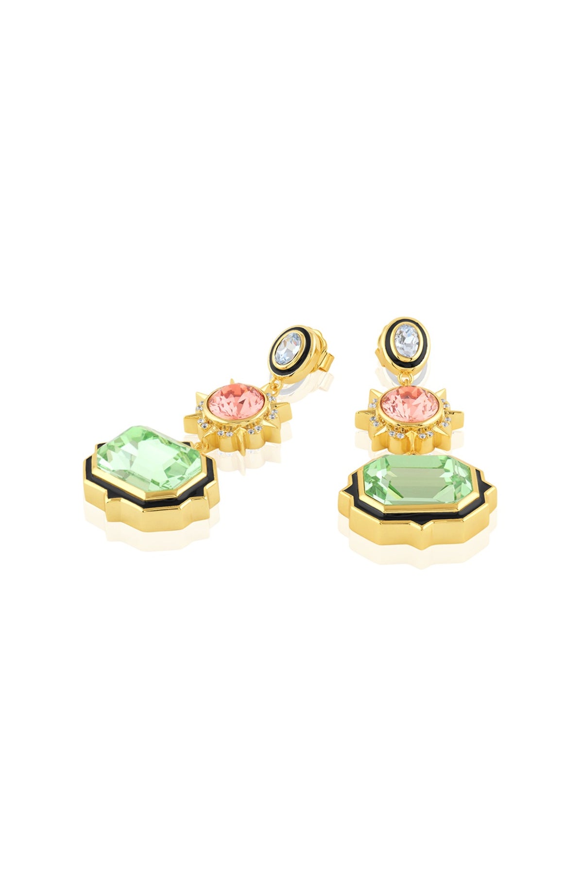 Gold Plated Multi-Colored Crystal Dangler Earrings