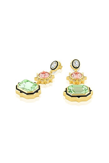 Gold Plated Multi-Colored Crystal Dangler Earrings