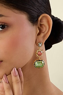 Gold Plated Multi-Colored Crystal Dangler Earrings