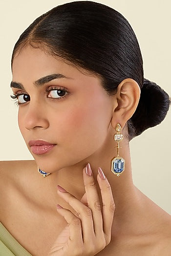 Gold Plated Multi-Colored Crystal Dangler Earrings