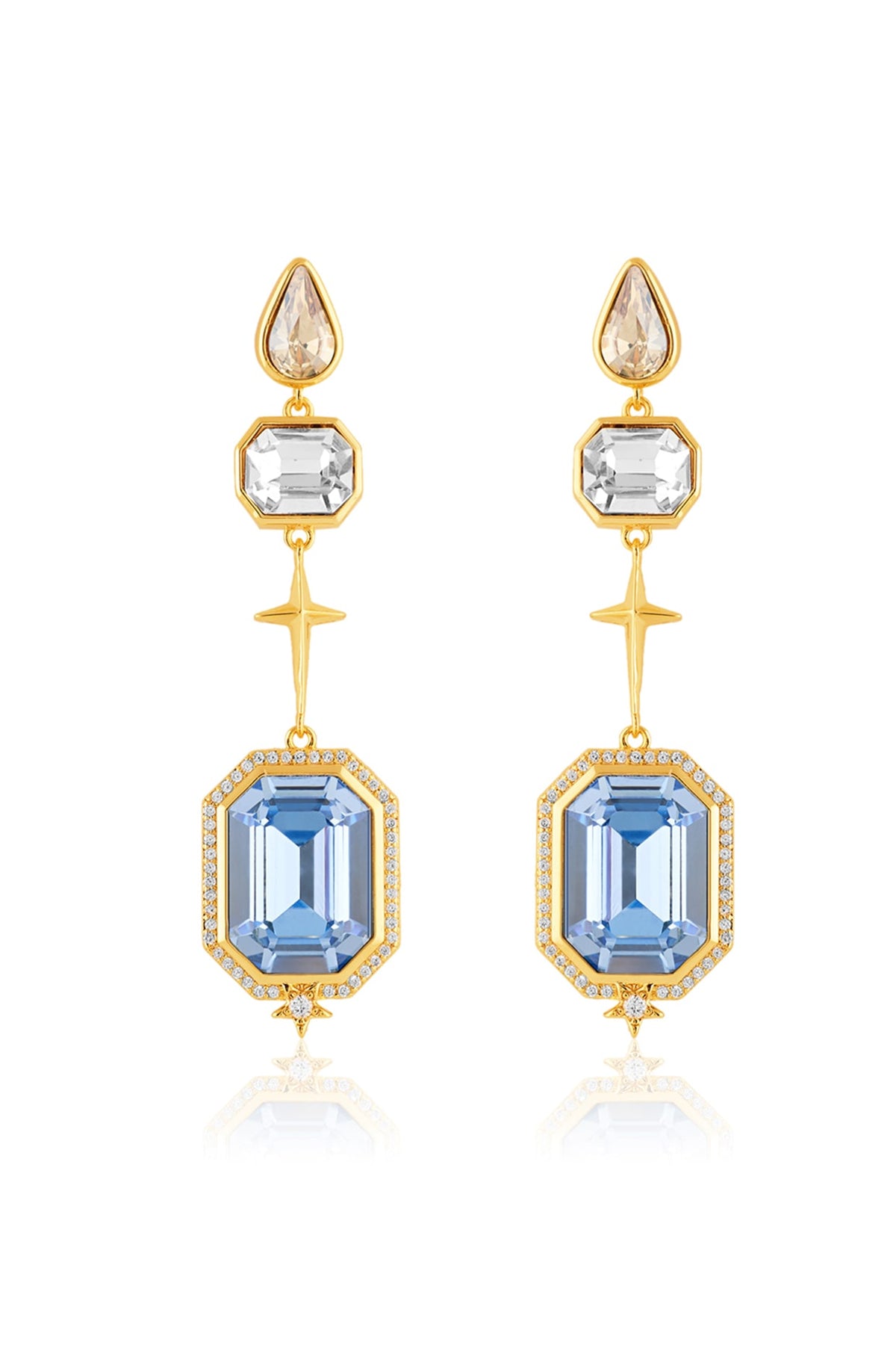 Gold Plated Multi-Colored Crystal Dangler Earrings