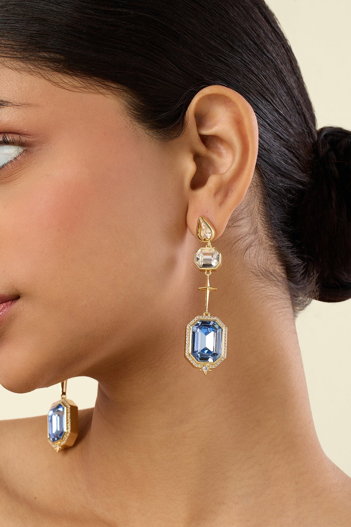 Gold Plated Multi-Colored Crystal Dangler Earrings