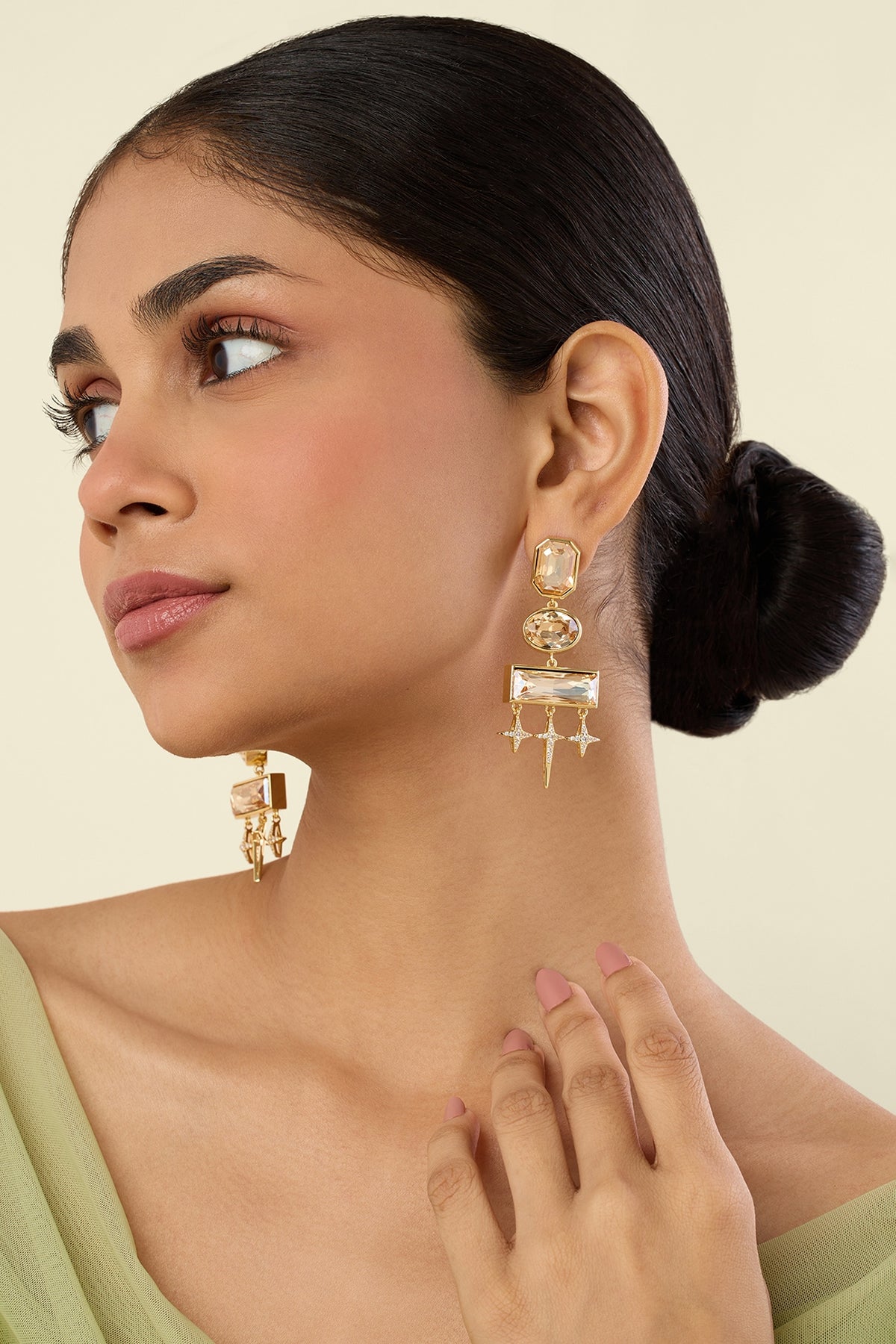 Gold Plated Yellow Crystal Dangler Earrings