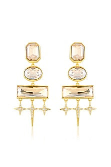 Gold Plated Yellow Crystal Dangler Earrings