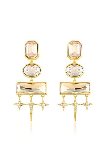 Gold Plated Yellow Crystal Dangler Earrings