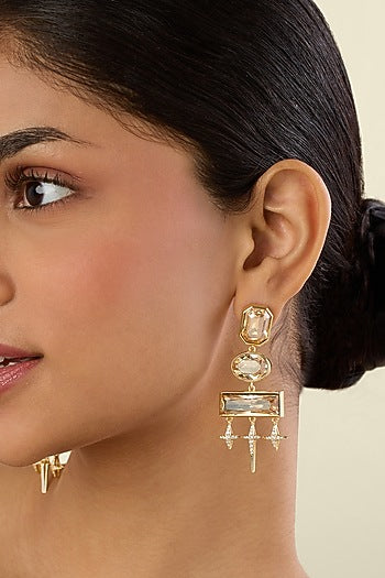 Gold Plated Yellow Crystal Dangler Earrings