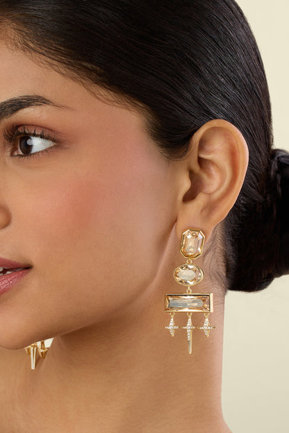 Gold Plated Yellow Crystal Dangler Earrings