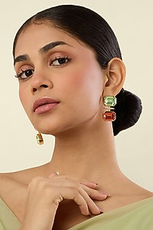 Gold Plated Multi-Colored Crystal Dangler Earrings