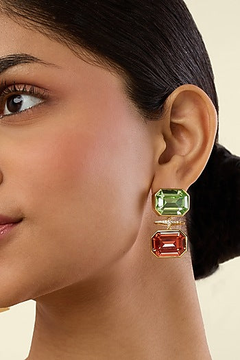 Gold Plated Multi-Colored Crystal Dangler Earrings