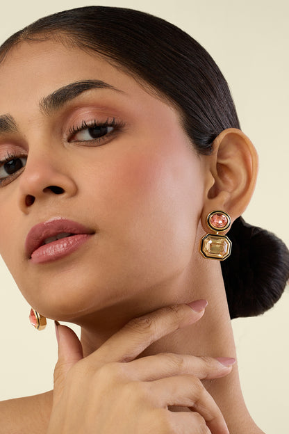 Gold Plated Multi-Colored Crystal Dangler Earrings