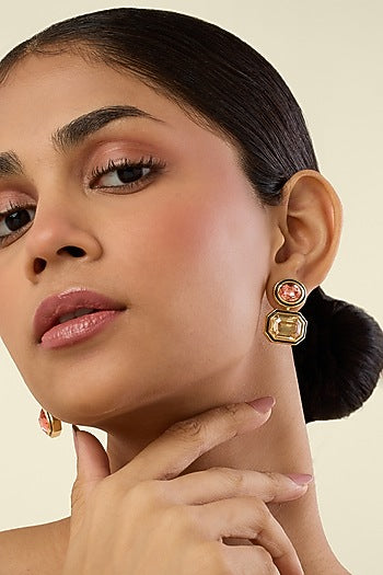 Gold Plated Multi-Colored Crystal Dangler Earrings