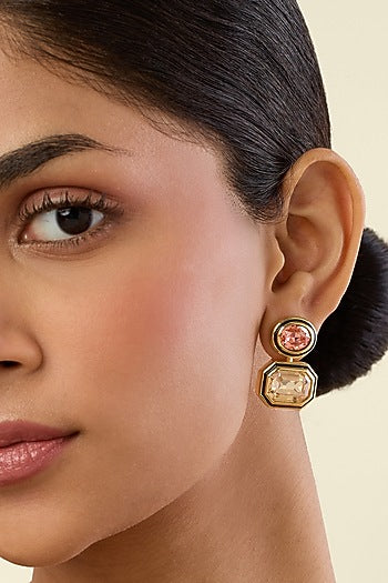 Gold Plated Multi-Colored Crystal Dangler Earrings