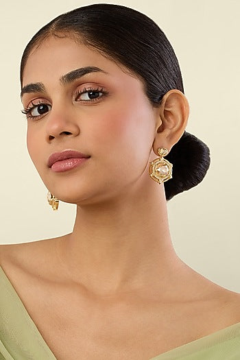 Gold Plated Yellow Crystal Dangler Earrings