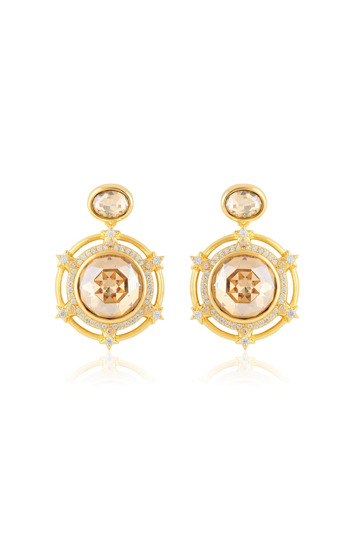 Gold Plated Yellow Crystal Dangler Earrings
