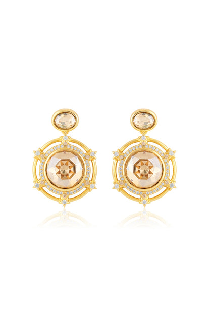 Gold Plated Yellow Crystal Dangler Earrings