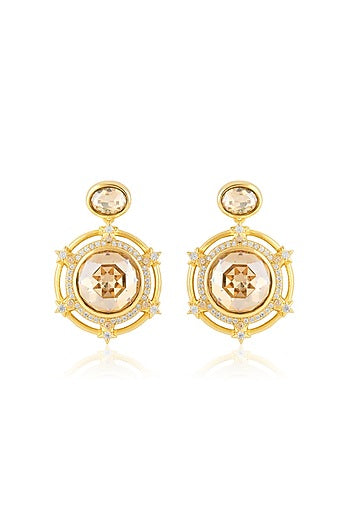 Gold Plated Yellow Crystal Dangler Earrings