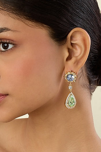 Gold Plated Multi-Colored Crystal Dangler Earrings