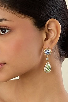 Gold Plated Multi-Colored Crystal Dangler Earrings
