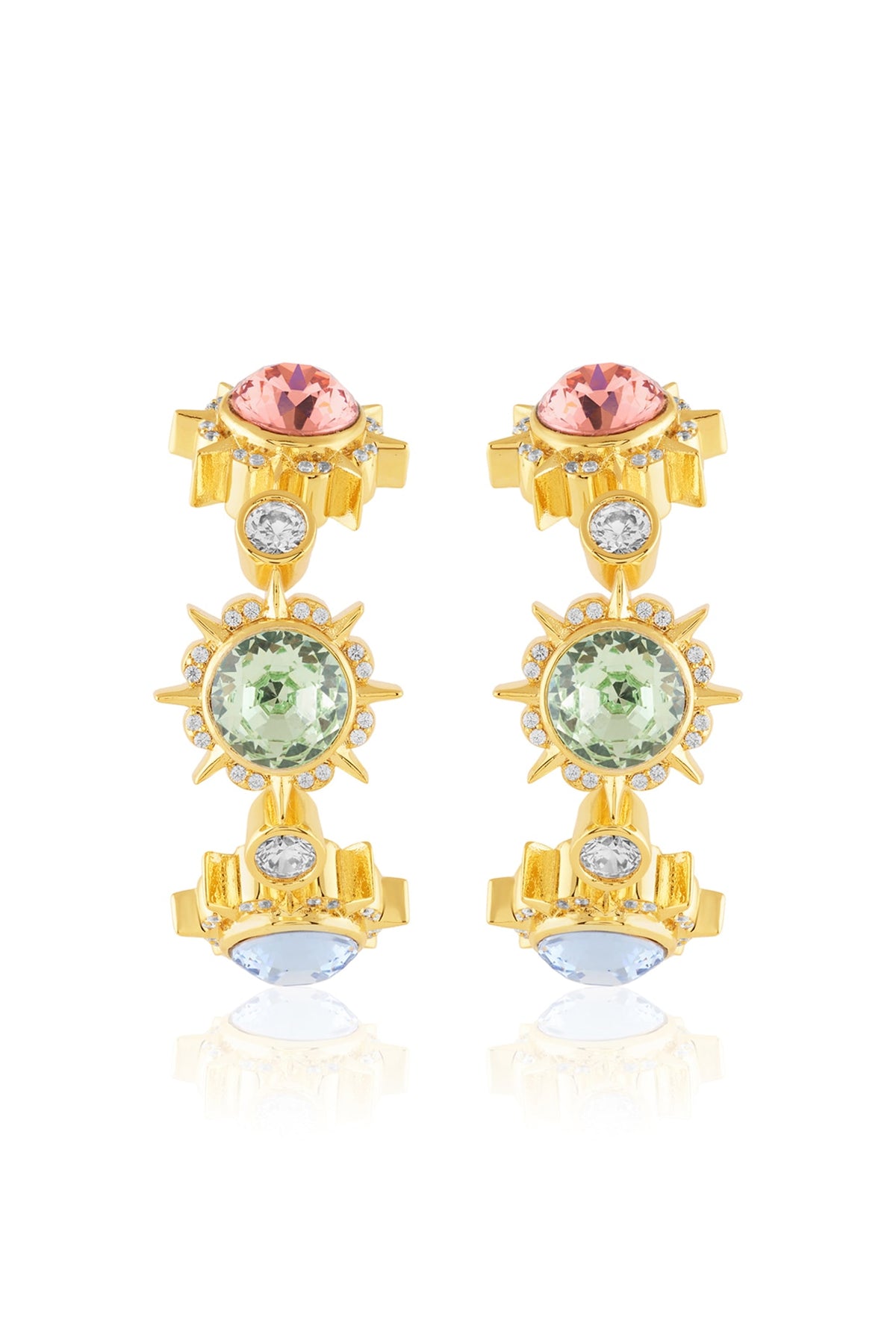 Gold Plated Multi-Colored Crystal Dangler Earrings