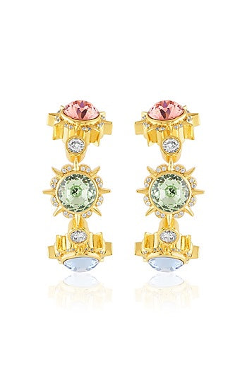 Gold Plated Multi-Colored Crystal Dangler Earrings