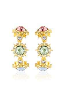Gold Plated Multi-Colored Crystal Dangler Earrings