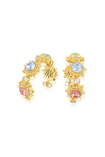 Gold Plated Multi-Colored Crystal Dangler Earrings
