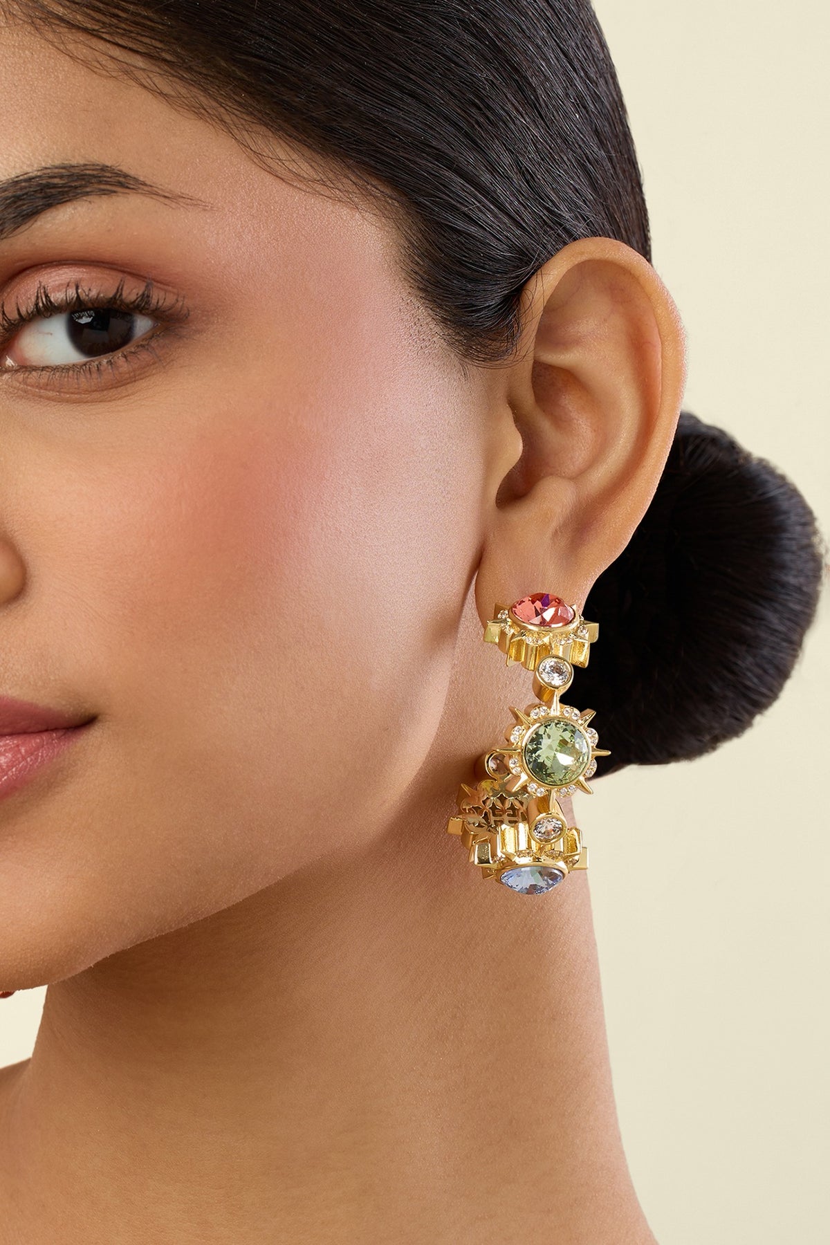 Gold Plated Multi-Colored Crystal Dangler Earrings