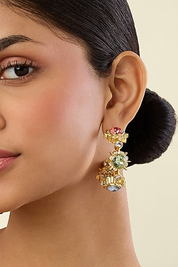 Gold Plated Multi-Colored Crystal Dangler Earrings