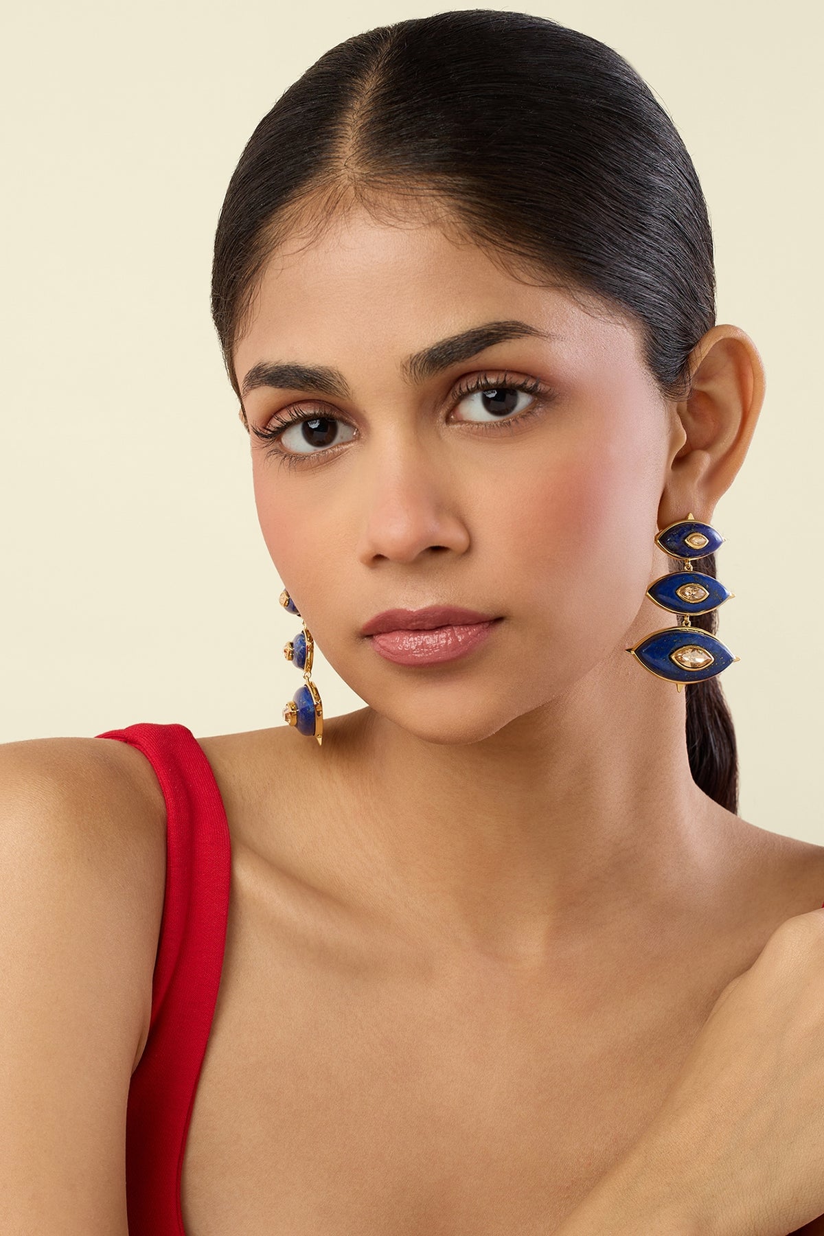 Gold Plated Blue Crystal Dangler Earrings