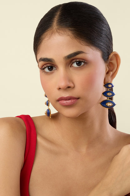 Gold Plated Blue Crystal Dangler Earrings